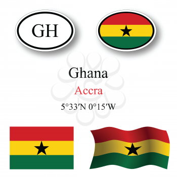 ghana icons set against white background, abstract vector art illustration, image contains transparency