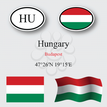 hungary icons set against gray background, abstract vector art illustration, image contains transparency