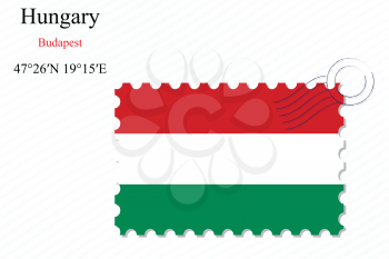 hungary stamp design over stripy background, abstract vector art illustration, image contains transparency