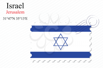 israel stamp design over stripy background, abstract vector art illustration, image contains transparency