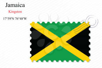 jamaica stamp design over stripy background, abstract vector art illustration, image contains transparency