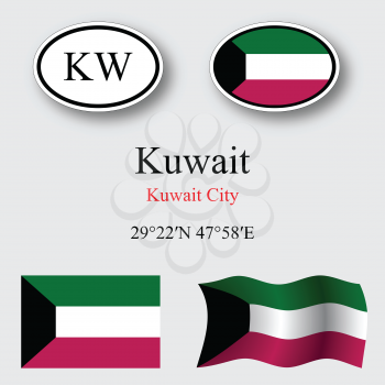 kuwait icons set against gray background, abstract vector art illustration, image contains transparency