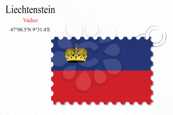 liechtenstein stamp design over stripy background, abstract vector art illustration, image contains transparency