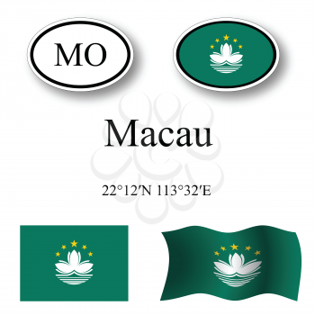 macau icons set against white background, abstract vector art illustration, image contains transparency