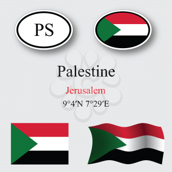 palestine icons set against gray background, abstract vector art illustration, image contains transparency
