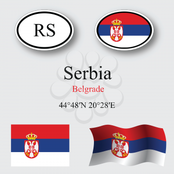 serbia icons set against gray background, abstract vector art illustration, image contains transparency