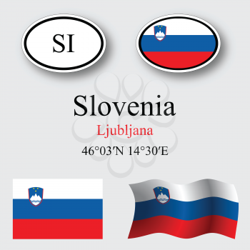 slovenia icons set against gray background, abstract vector art illustration, image contains transparency