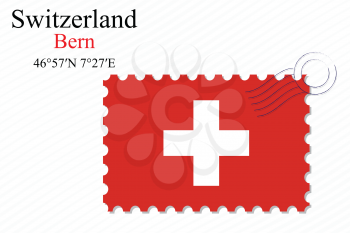 switzerland stamp design over stripy background, abstract vector art illustration, image contains transparency