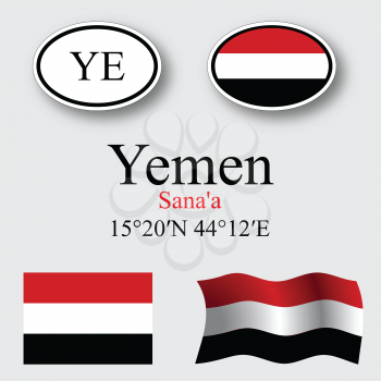 yemen icons set against gray background, abstract vector art illustration, image contains transparency