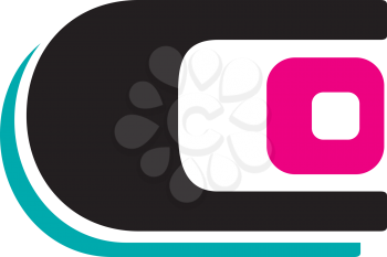 Royalty Free Clipart Image of a C in Black With Turquoise and Pink