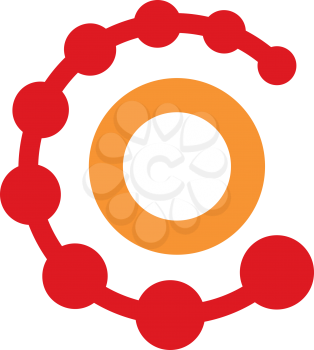 Royalty Free Clipart Image of a Red C With Dots and a Circle in the Centre