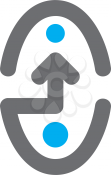 Royalty Free Clipart Image of an Arrow in Between Two Semi Circles