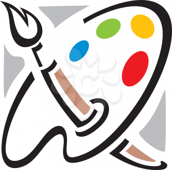 Royalty Free Clipart Image of a Painter's Palette and Brush