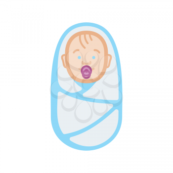 Royalty Free Clipart Image of a Baby in a Bunting With a Soother