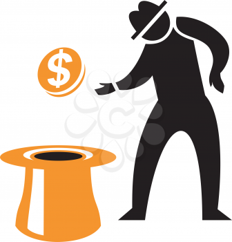 Royalty Free Clipart Image of a Silhouette Tossing Money Into a Hat
