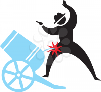 Royalty Free Clipart Image of a Silhouette With a Cannon