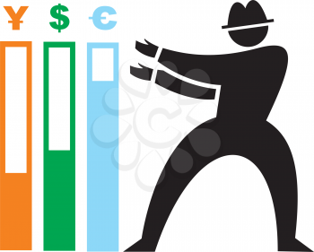 Royalty Free Clipart Image of a Silhouette With Currency Symbols