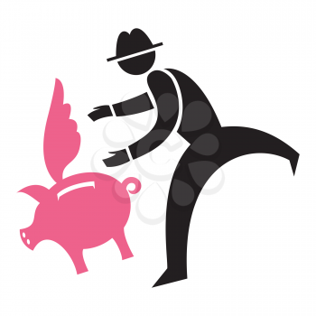 Royalty Free Clipart Image of a Man Chasing a Flying Pig