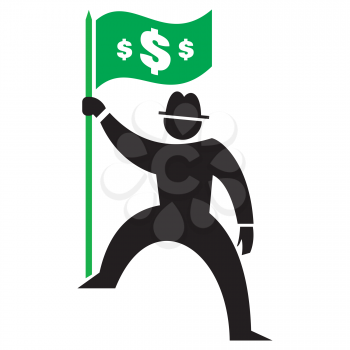 Royalty Free Clipart Image of a Man Holding a Dollar Sign Flag