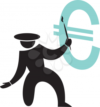 Royalty Free Clipart Image of a Man With a Paintbrush Beside a Euro Sign