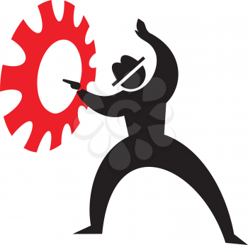 Royalty Free Clipart Image of a Man Beside a Cog
