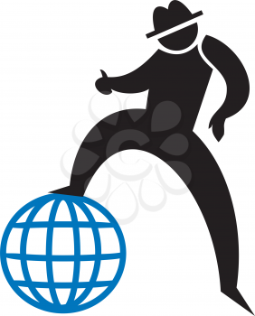 Royalty Free Clipart Image of a Man With His Foot on a Globe
