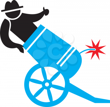 Royalty Free Clipart Image of a Man Being Shot Out of a Cannon