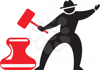 Royalty Free Clipart Image of a Man Using a Hammer