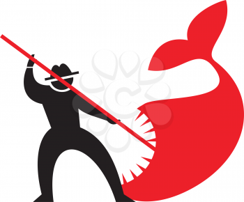 Royalty Free Clipart Image of a Man Spearing a Fish