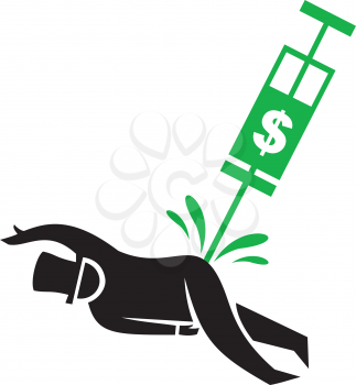 Royalty Free Clipart Image of a Man Getting a Dollar Sign Needle in His Bottom