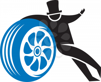 Royalty Free Clipart Image of a Man Leaning on a Tire