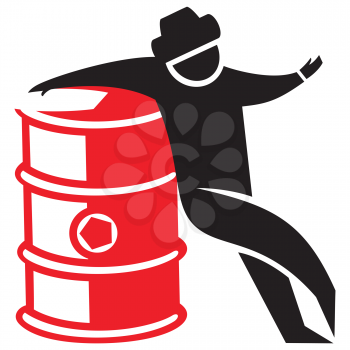 Royalty Free Clipart Image of a Man Beside a Barrel
