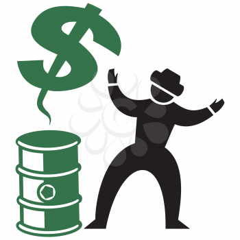 Royalty Free Clipart Image of a Man With an Oil Drum and a Dollar Sign