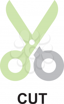 Royalty Free Clipart Image of Scissors and the Word Cut