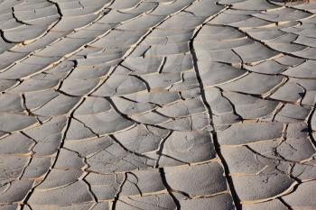 Dawn in Death Valley. Cold white cracked soil