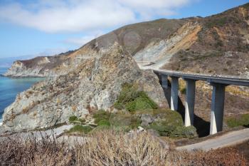 The magnificent bridge-viaduct on coastal highway of Pacific ocean