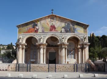 Lush facade of the Church of All Saints in Jerusalem.
