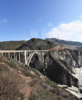 A great viaduct. Seaside road on the Pacific coast. California, USA