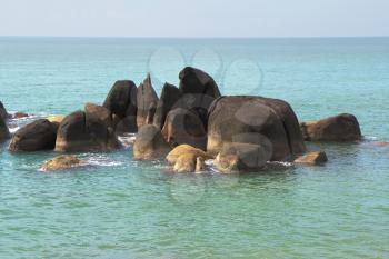  Koh Samui coast in Thailand after the big flooding. Picturesque rocks on a beach near to coast

