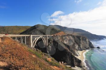 Excellent viaduct. Seaside highway on coast of Pacific ocean. California, the USA