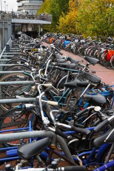 The very long bike parking in Amsterdam near the city railway station