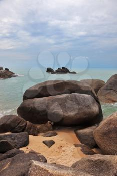 Lamai beach after a storm. Picturesque rocks on the island of Koh Samui
