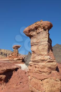 Interesting natural forms of sandstone hoodoos in mountains of Eilat, Israel