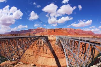 The famous double Navajo Bridge over the River Colorado separately for transport and for pedestrians