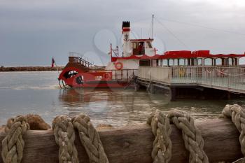 
Excursion ship on moor in Rhona delta on Mediterranean Sea coast
