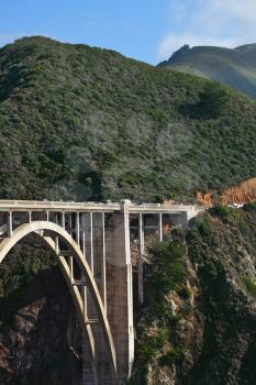 The triumph of engineering. The magnificent bridge on the coastal highway Pacific Coast