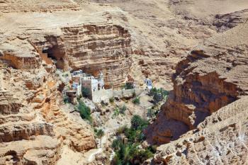 Wadi Kelt near Jerusalem. On the steep wall of the gorge - Monastery of St. George the Victorious.