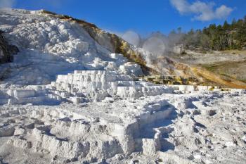 The well-known calcareous formations travertine in Yellowstone national park