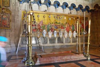 Stone of Unction - the oldest Christian shrine. Church of the Holy Sepulchre