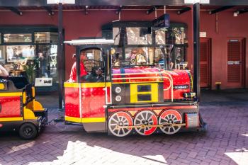 Scenic train children entertains tourists with kids. Cape Town port, South Africa